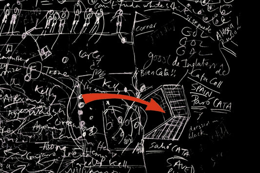 Close-up of right goal area, drawing in white on black background, match between England and Spain Women's Euro Cup Final 2025.