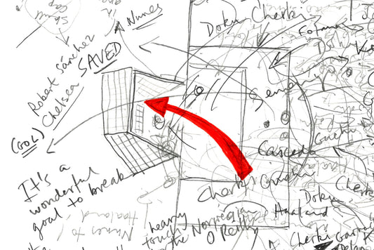 Close-up showing graphite line detail and red goal annotation scored by Manchester City in FA Cup Final 2026
