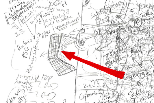 Close-up showing graphite line detail and red goal annotation during PSG v Arsenal Champions League Final.