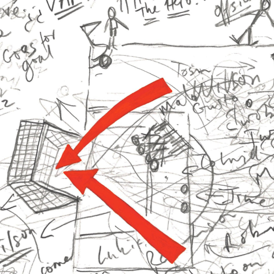 Detail two winning Fulham goal in red, football match in pencil