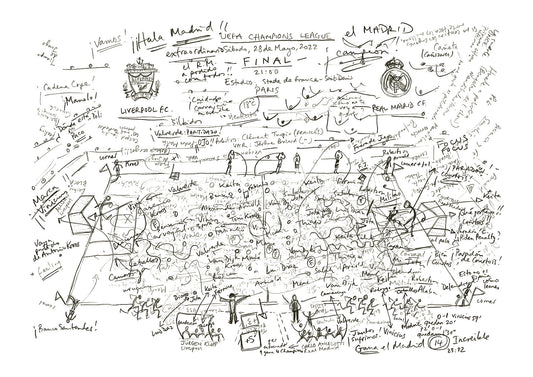 Football art print of UEFA Champions Final 2022. Liverpool vs Real Madrid