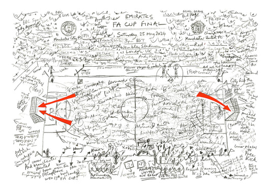 Football art print of FA Cup Final 2024, Manchester City vs Manchester United