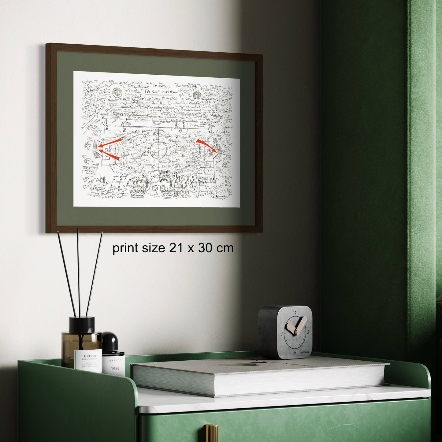Football art print framed, FA Cup 2024 on wall