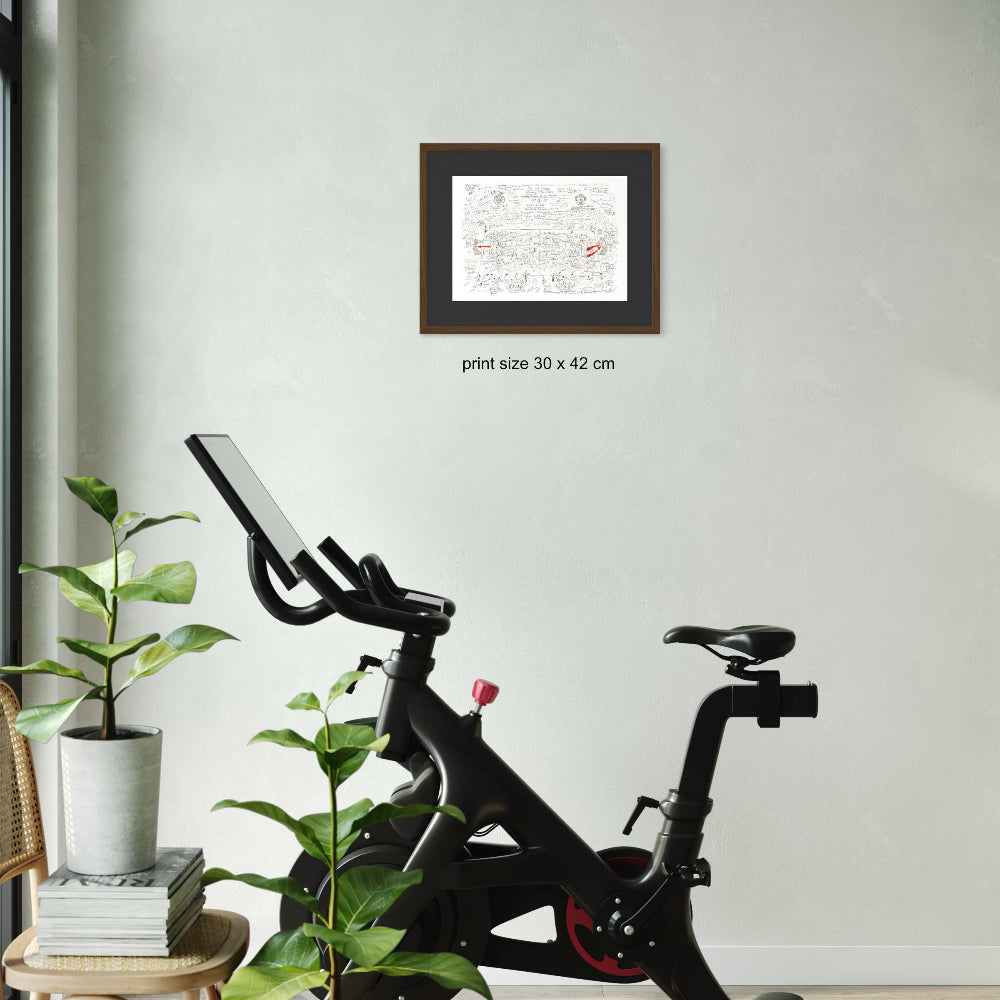Football art print framed of FA Cup Final 2023, on wall in fitness area