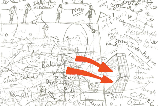 Close-up showing graphite detail and red goal annotation from the Spain v England Euro Cup Final 2024.