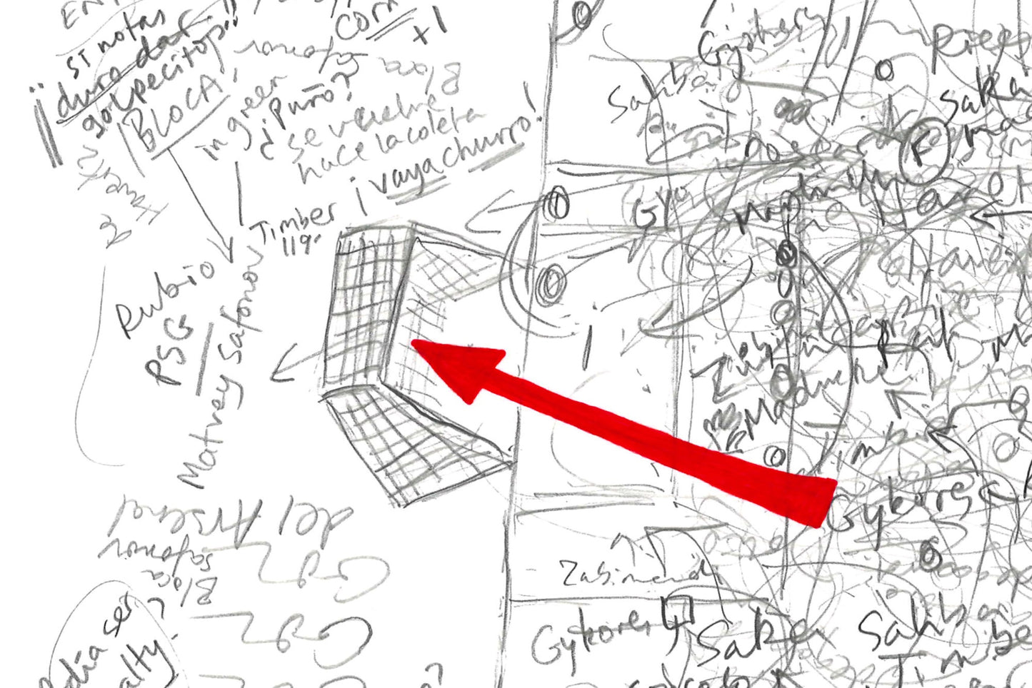 Close-up showing graphite line detail and red goal annotation during PSG v Arsenal Champions League Final.