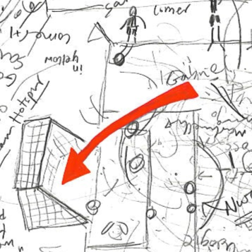Football art print detail of Arsenal goal in red, Sept 2024, against Spurs