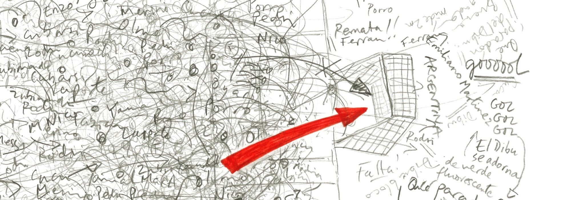 Close-up showing graphite line detail and red goal annotation from the Spain v Argentina FIFA World Cup Final 2026.