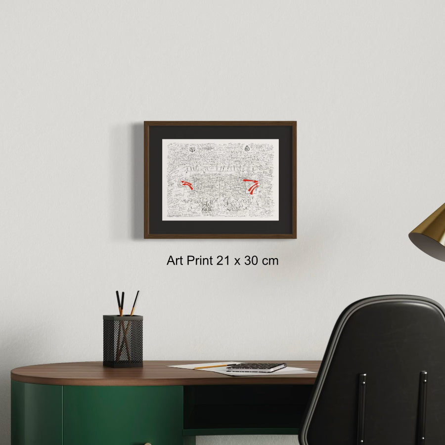 Fine art print of match above desk