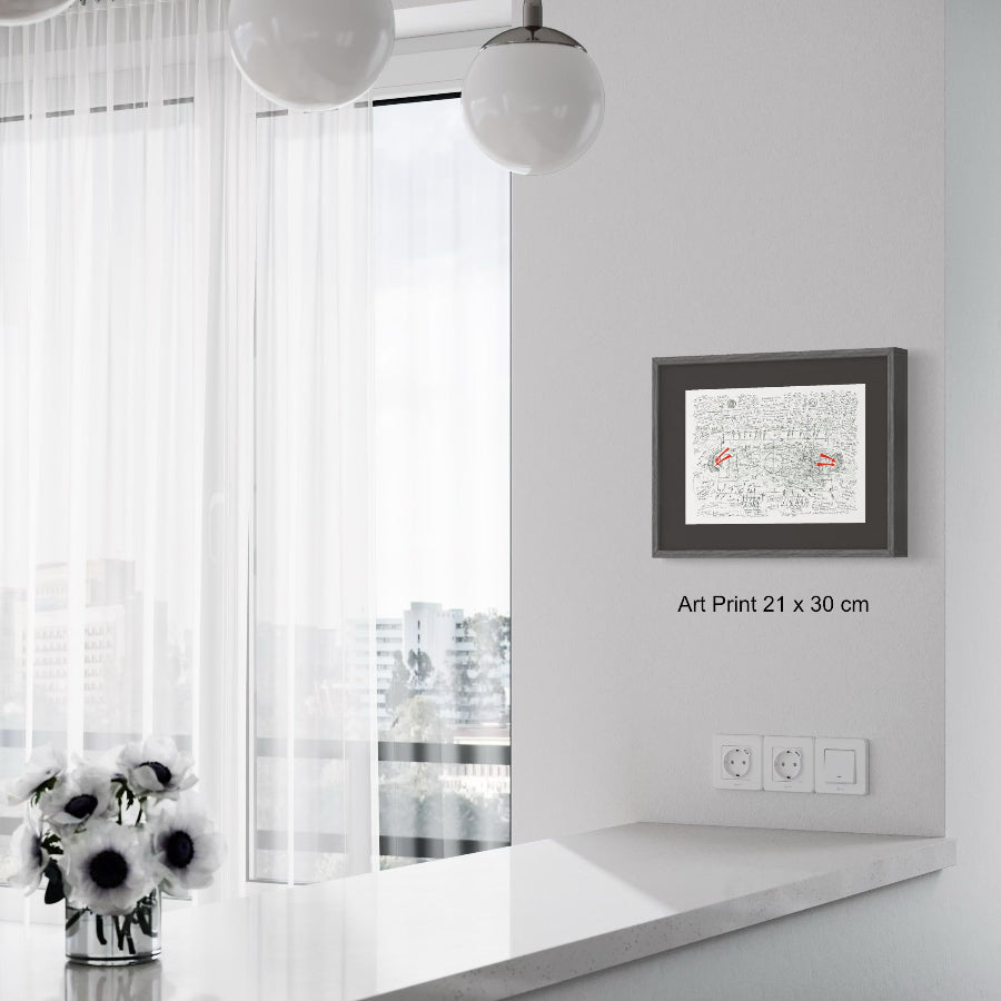 Framed fine art football print in modern setting