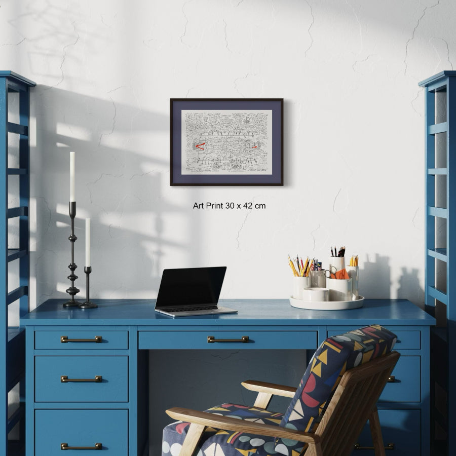Framed fine art print in informal setting, A3 size, blue matt, Newcastle winners of Carabao Cup 2025