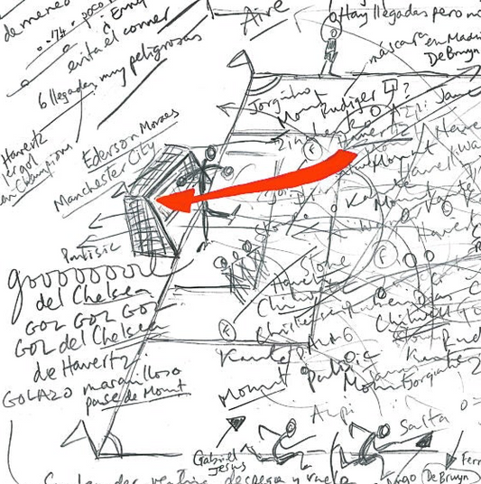 Football art print detail of goal in red, UEFA Champions 2021