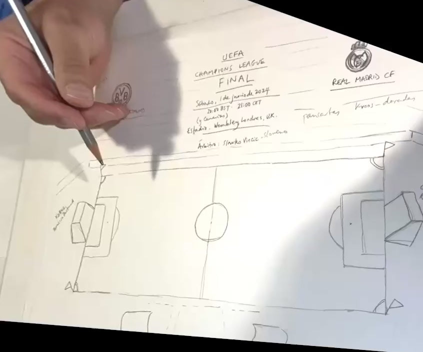 Load video: Artist Cassandra Constant draws football match, speeded-up, from listening to the radio